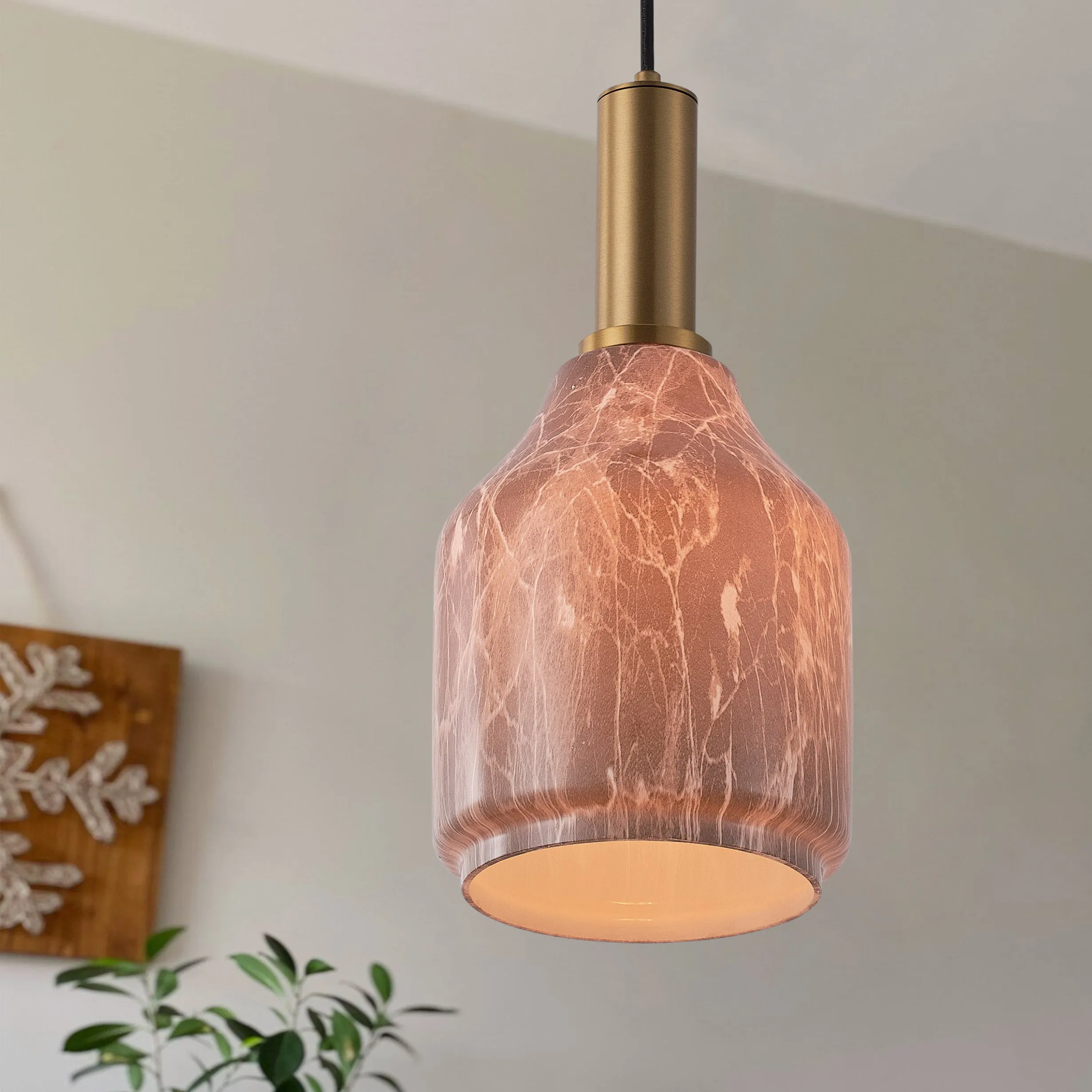 1-Light Spherical Shade with Tree Grain Element Design Pendant Lighting