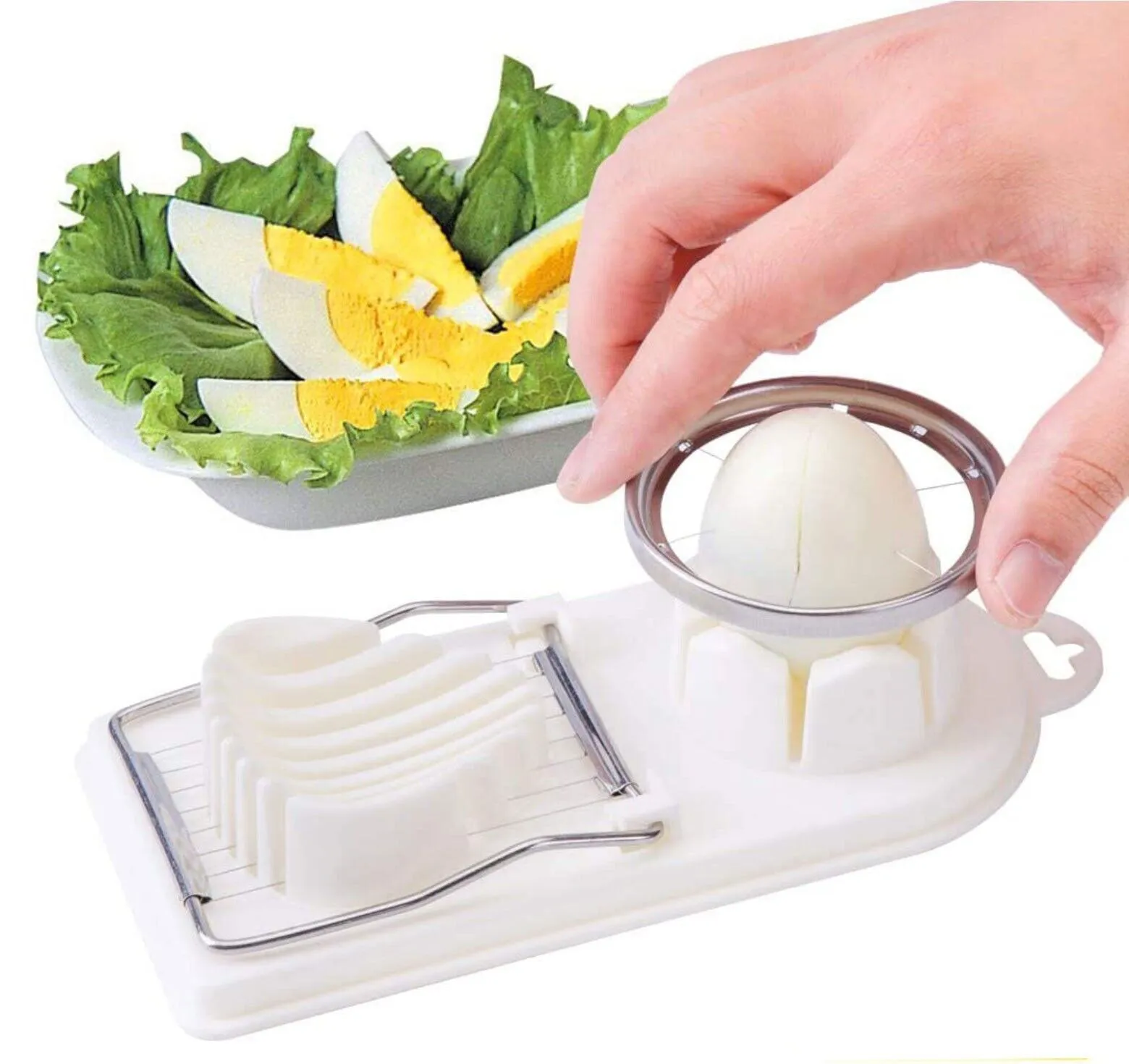 (1 Pack) 2 In 1 Stainless Steel Boiled Egg Slicer Mushroom Tomato Kitchen Choper