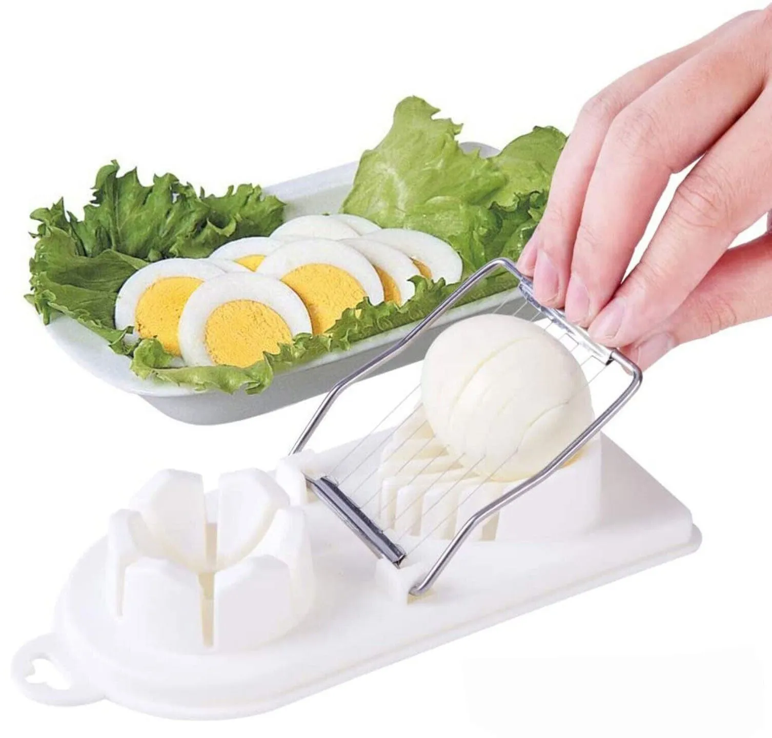 (1 Pack) 2 In 1 Stainless Steel Boiled Egg Slicer Mushroom Tomato Kitchen Choper