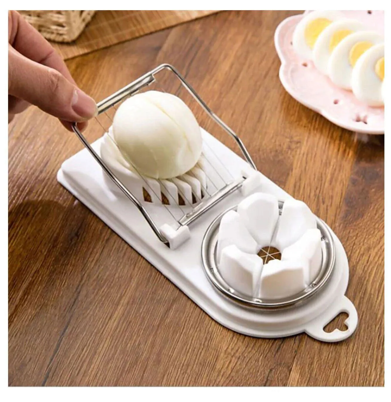 (1 Pack) 2 In 1 Stainless Steel Boiled Egg Slicer Mushroom Tomato Kitchen Choper