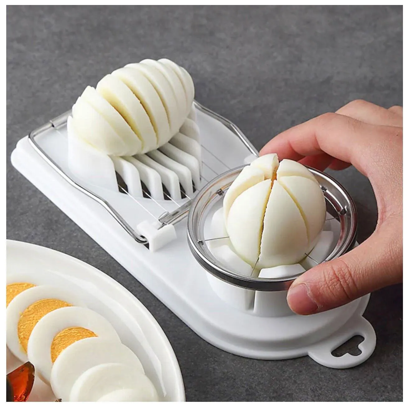 (1 Pack) 2 In 1 Stainless Steel Boiled Egg Slicer Mushroom Tomato Kitchen Choper