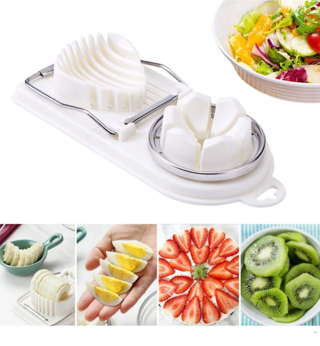 (1 Pack) 2 In 1 Stainless Steel Boiled Egg Slicer Mushroom Tomato Kitchen Choper