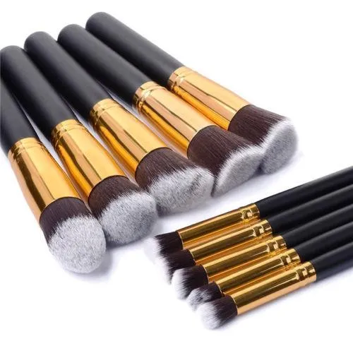 10pc Black & Gold Makeup Brush Set With Optional Butterfly Palette