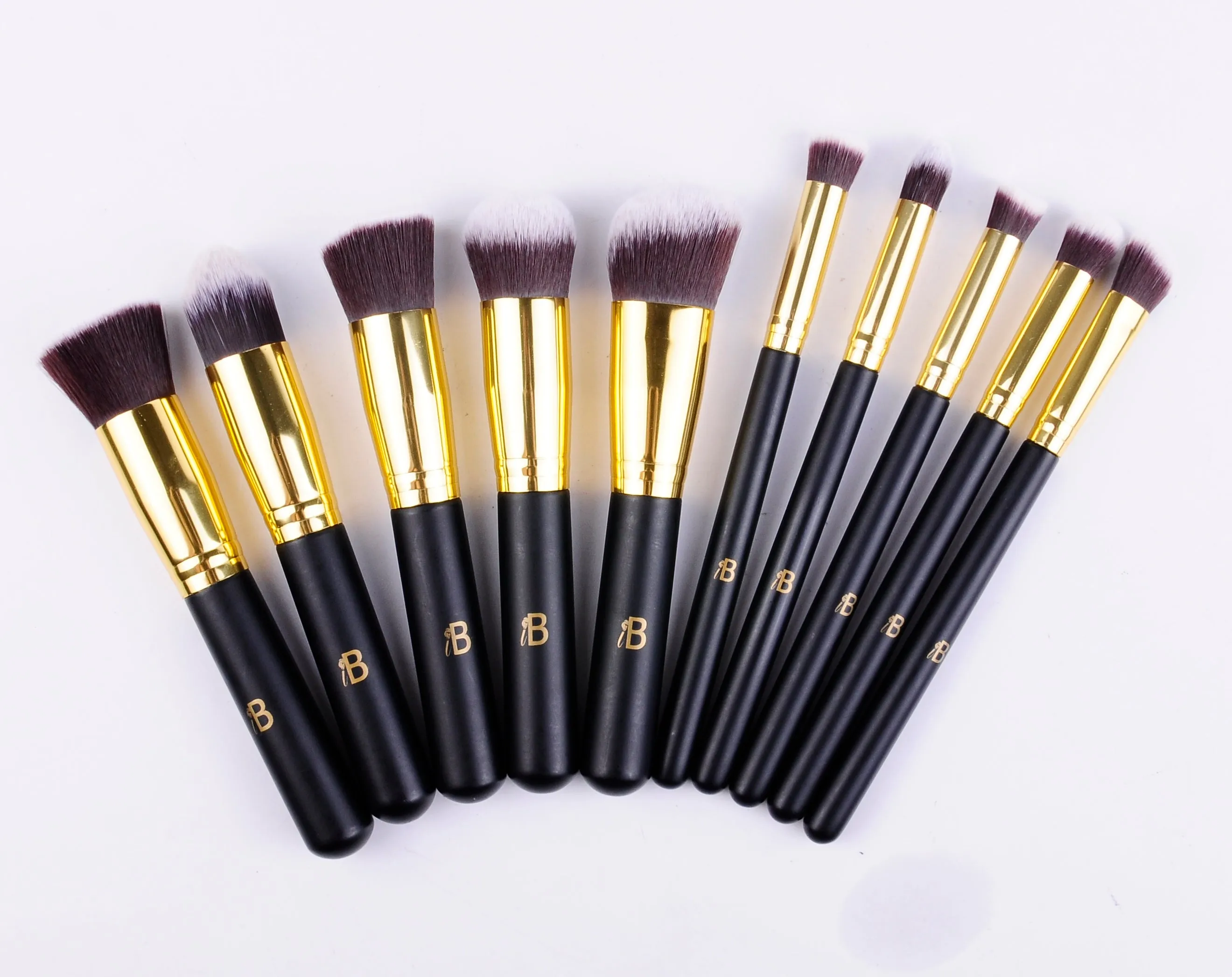 10pc Black & Gold Makeup Brush Set With Optional Butterfly Palette