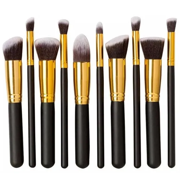 10pc Black & Gold Makeup Brush Set With Optional Butterfly Palette