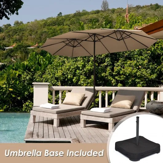 15 Ft Solar LED Patio Double-sided Umbrella Market Umbrella with Weight Base-Beige