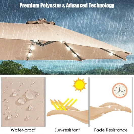 15 Ft Solar LED Patio Double-sided Umbrella Market Umbrella with Weight Base-Beige