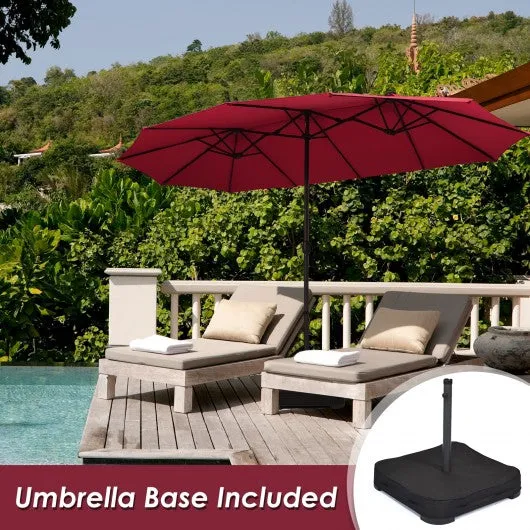 15 Ft Solar LED Patio Double-sided Umbrella Market Umbrella with Weight Base-Red