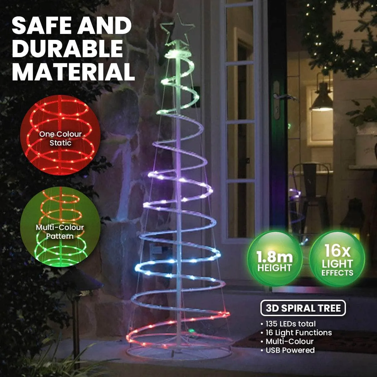 1.8m 3D Spiral Christmas Tree Remote Controlled Indoor/Outdoor