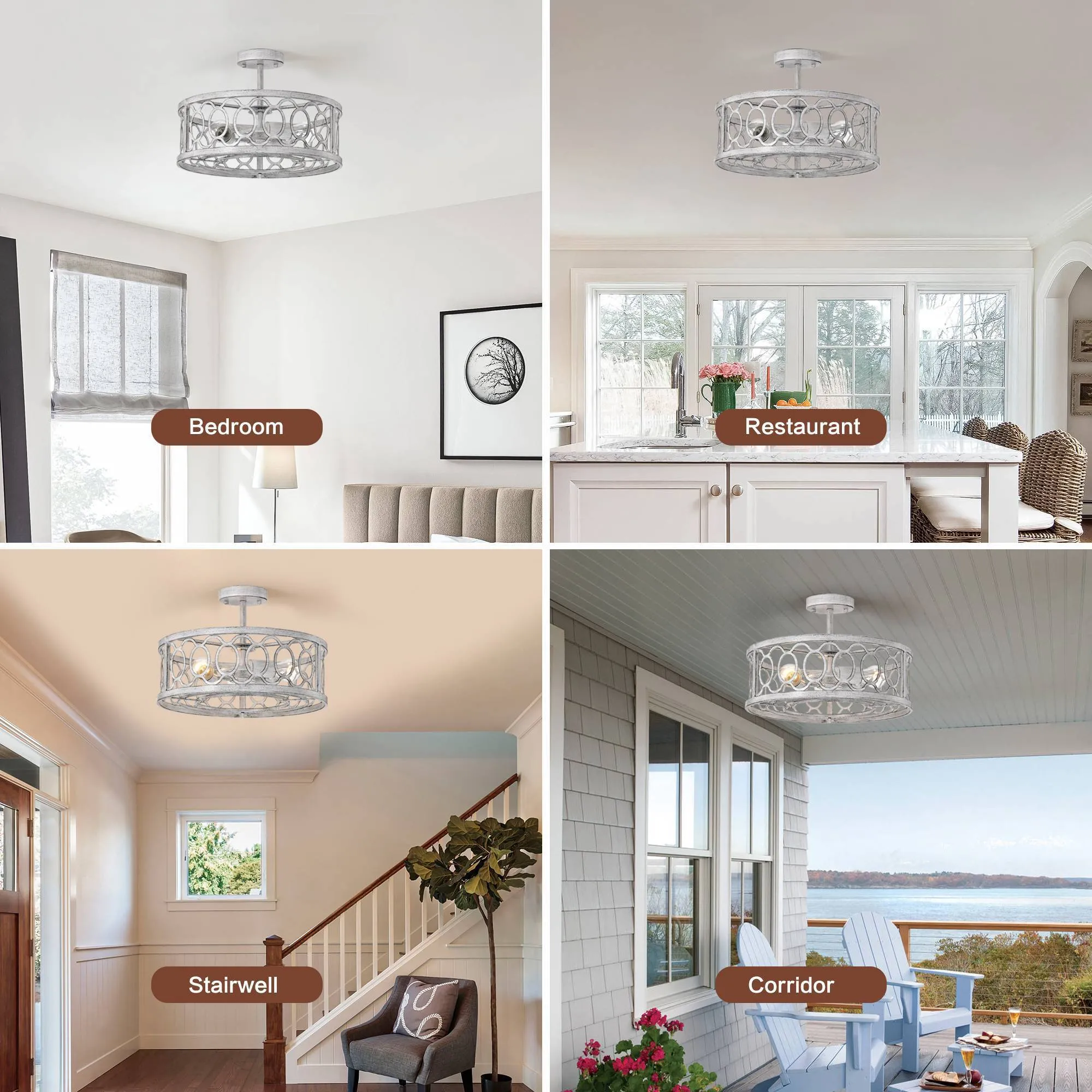 18" Recessed Ceiling Fan Light Farmhouse Style Pendant Light