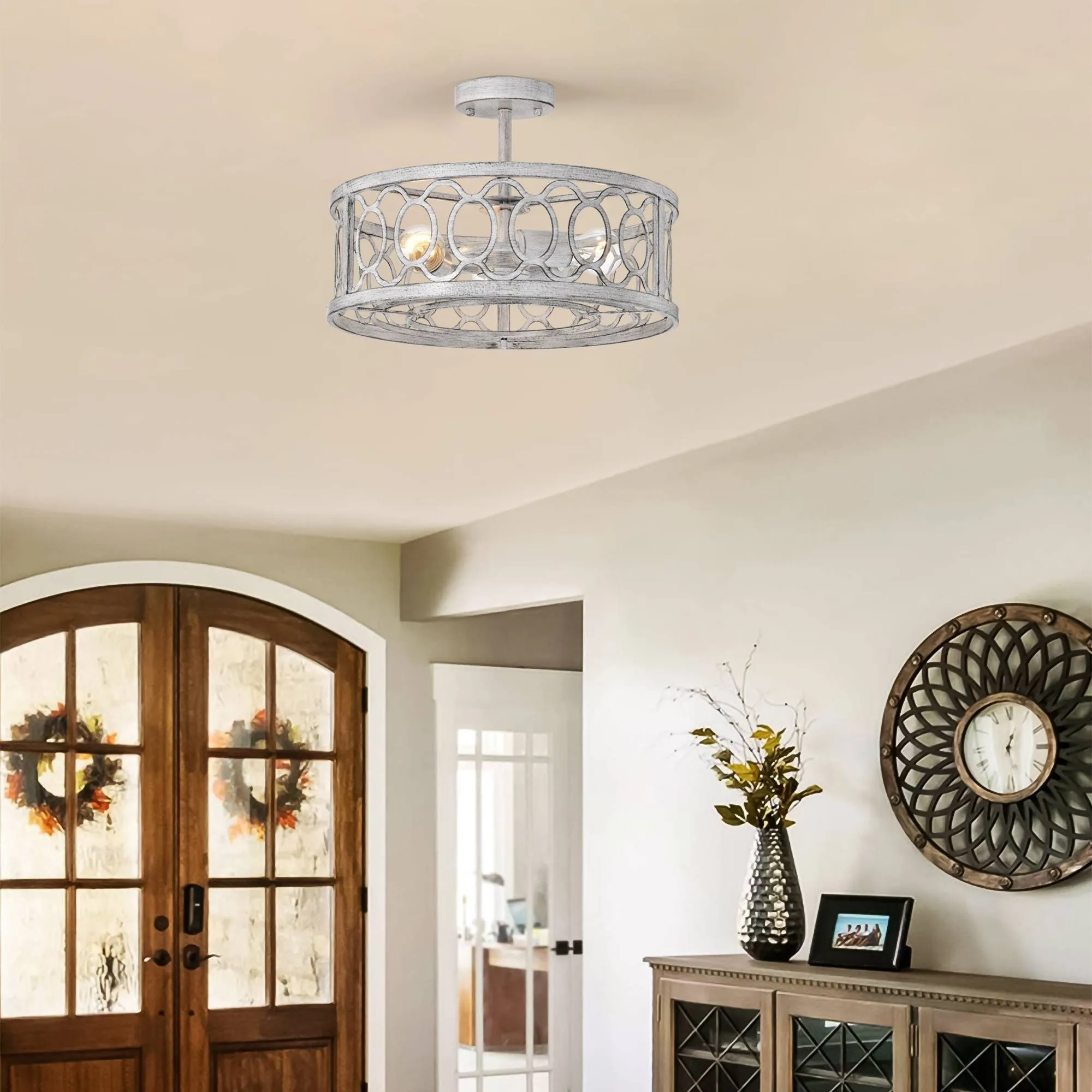 18" Recessed Ceiling Fan Light Farmhouse Style Pendant Light