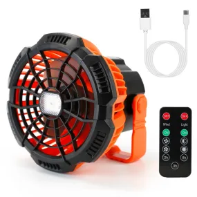 2-in-1 Camping Fan / Lantern - Remote Control, USB Rechargeable, Portable Tent Fan w/ Hanging Hook - 2 Speeds