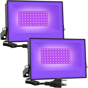 2 Pack 30W LED Black Lights, Blacklight Flood Light with Plug, IP66 Waterproof, for Halloween Party, Glow in the Dark, Stage Lighting, Aquarium, Body Paint, Fluorescent Poster, Neon Glow,Black