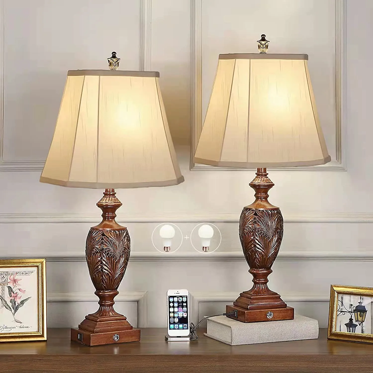 29.5"H Touch Control Traditional Table Lamp Set of 2,Vintage