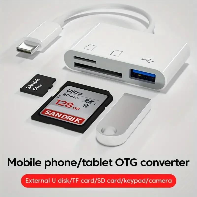 3-in-1 USB-C Card Reader - OTG SD/TF Memory Converter for iPad Pro, MacBook & Other Devices