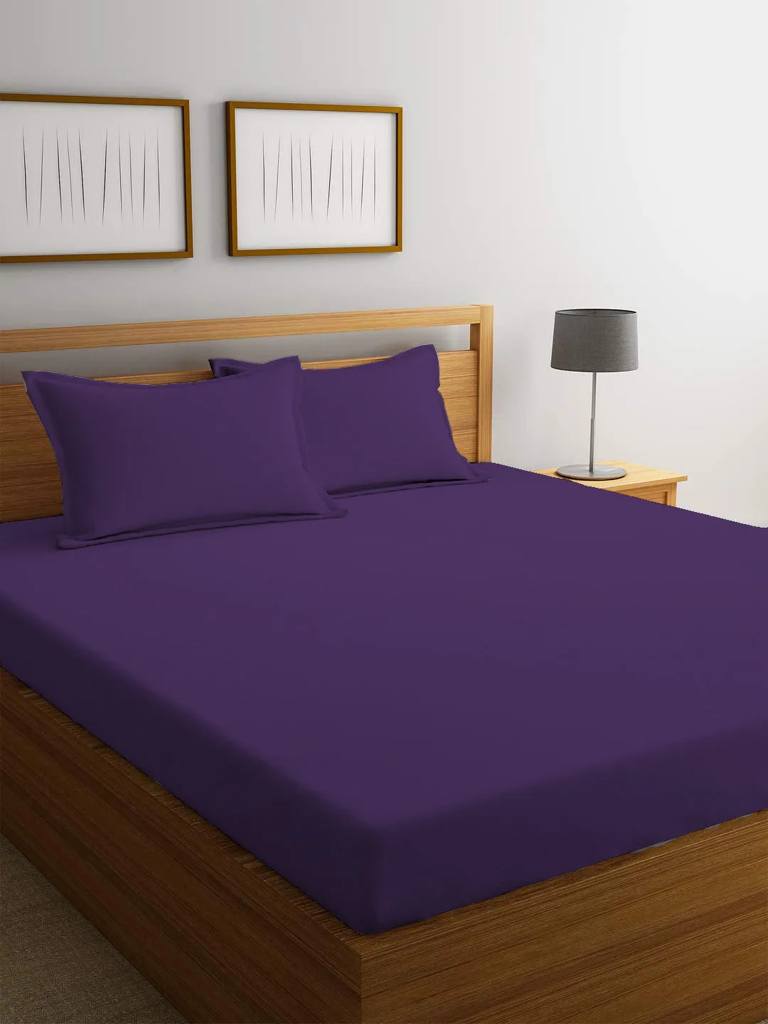 3 Piece Fitted Sheet Set Super Soft Violet Super King Size 200x200 30cm with 2 Pillow Case