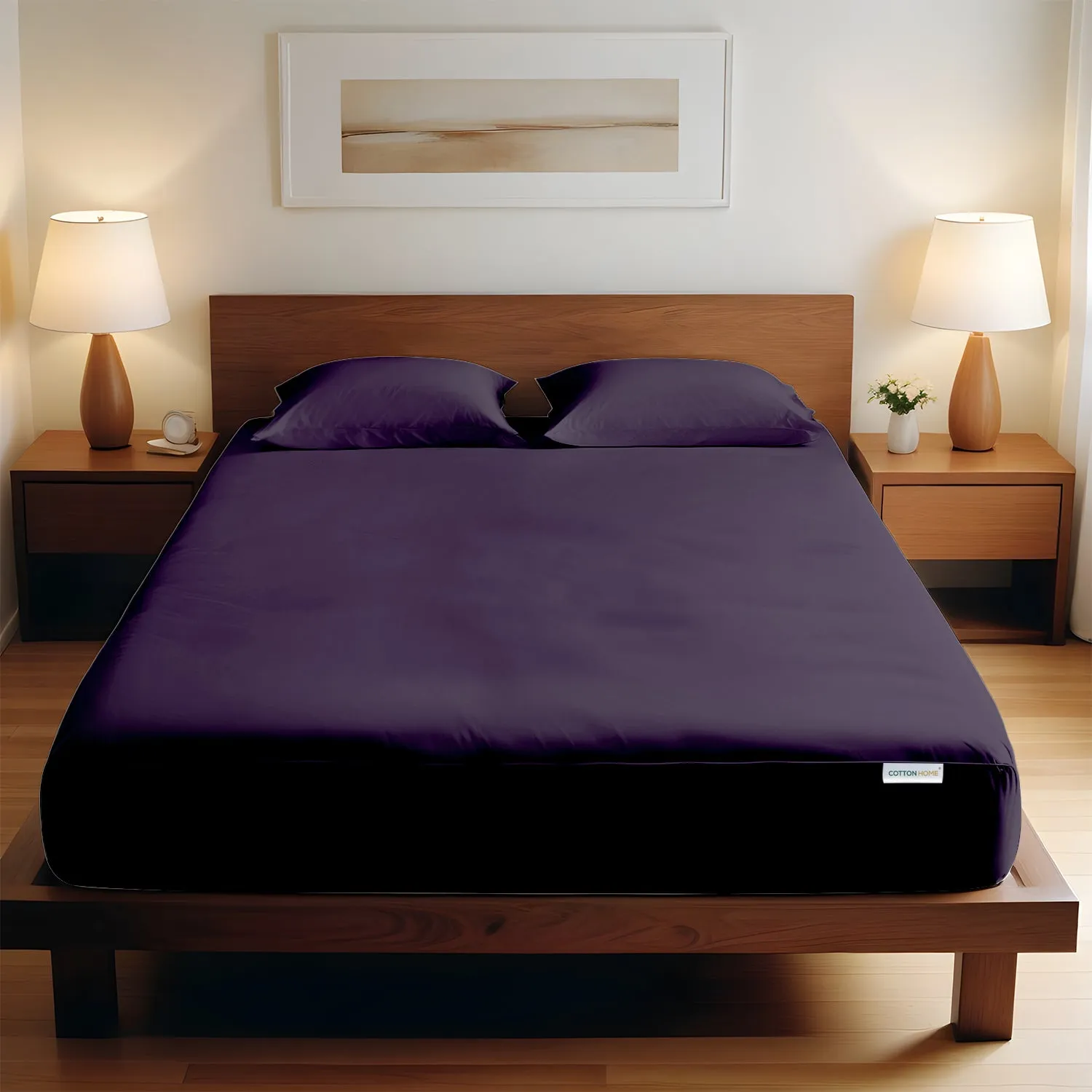 3 Piece Fitted Sheet Set Super Soft Violet Super King Size 200x200 30cm with 2 Pillow Case