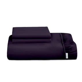 3 Piece Fitted Sheet Set Super Soft Violet Super King Size 200x200 30cm with 2 Pillow Case