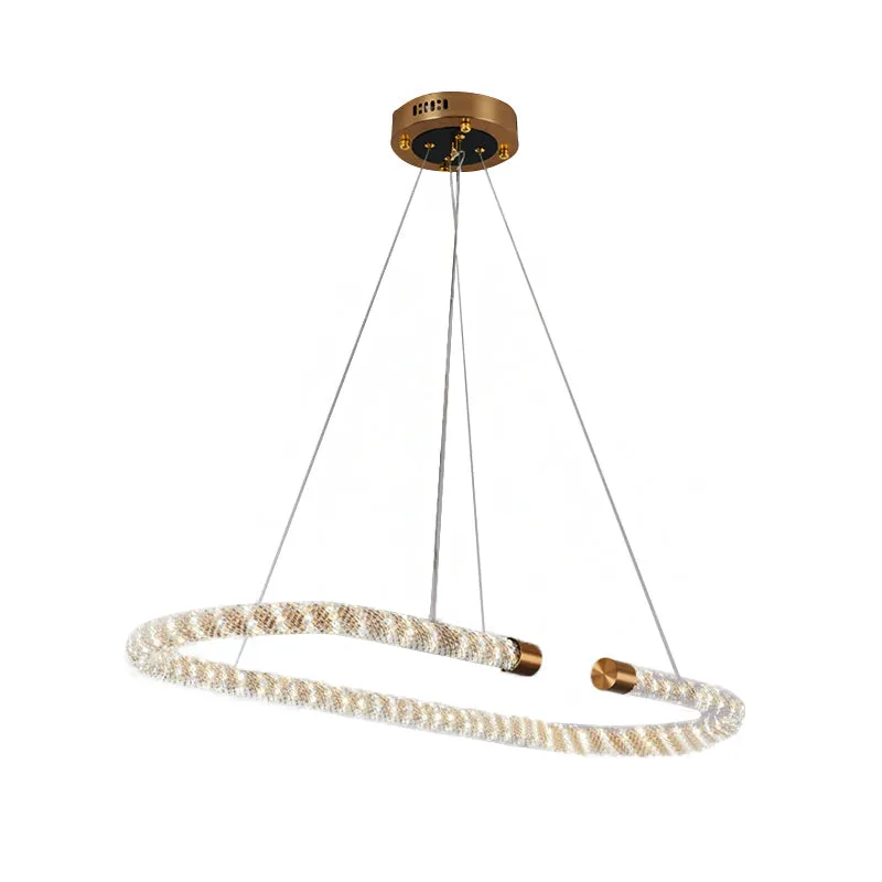 31.5" Wide LED Hanging Pendant Chandelier with Rope Crystal Shade - Golden Kitchen Ceiling Fixture