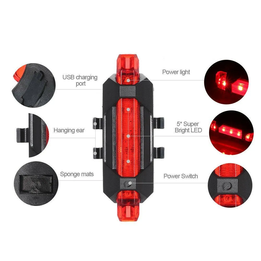 3.7V 0.5W USB Rechargeable LED Bike Light 4 Lighting Modes Bike Tail Light