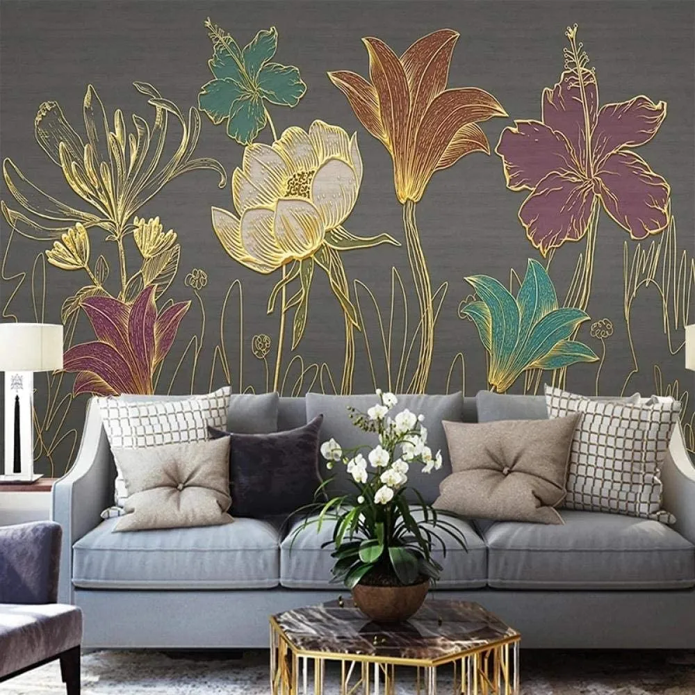 3D Luxury Gold Embossed Flowers and Leaves-400X280CM