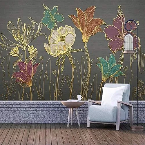 3D Luxury Gold Embossed Flowers and Leaves-400X280CM