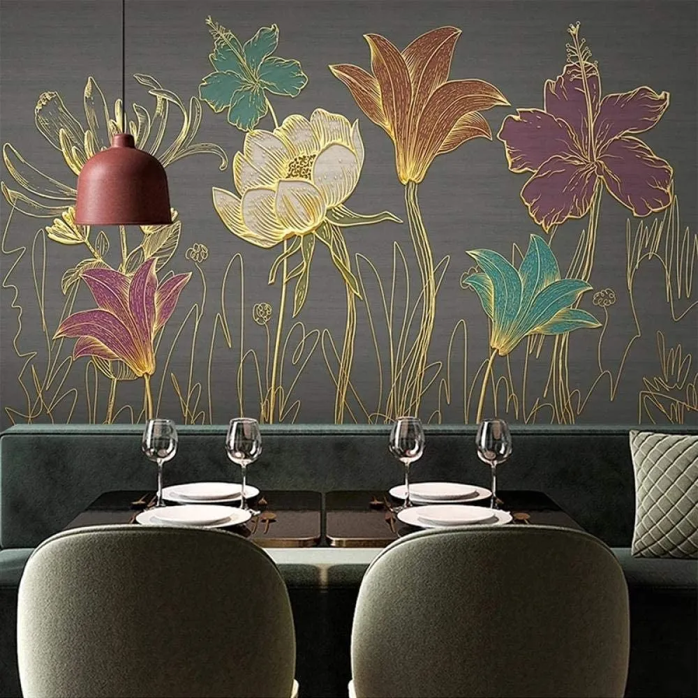 3D Luxury Gold Embossed Flowers and Leaves-400X280CM