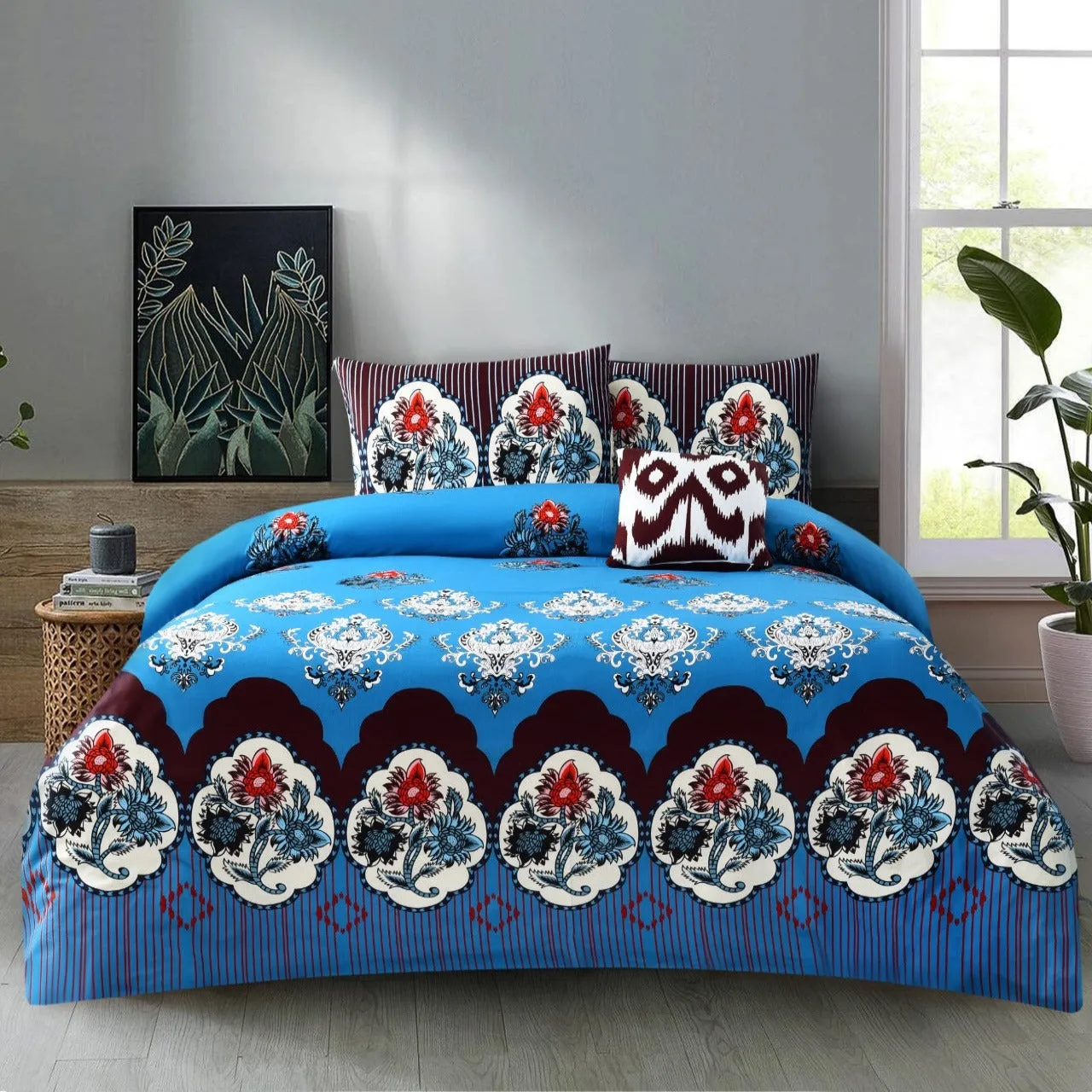 4 PCs Digital Printed Bed Sheet-ADPB-10