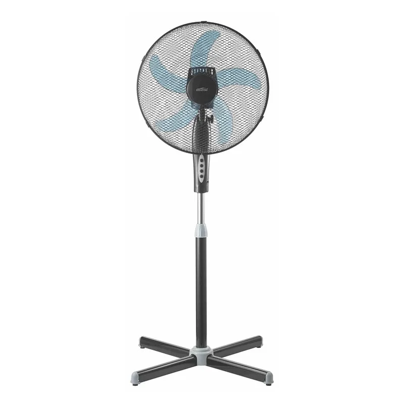 40cm Mistral Pedestal Fan 5 Banana Blades/3 Speed Settings/Oscillating/Adj Height - Black