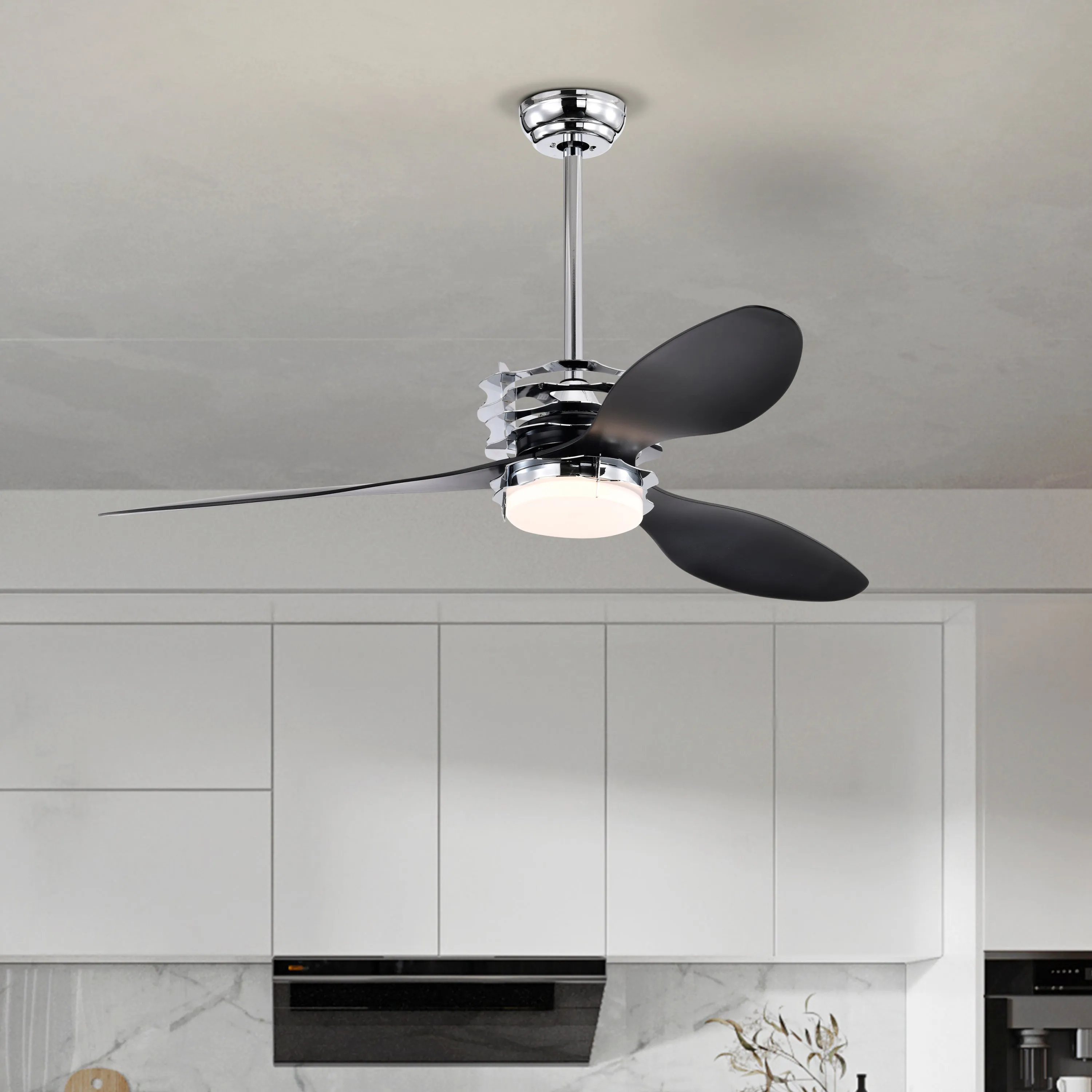 52'' ABS Blades Ceiling Fan with Lights and Remote (6 Speeds Adjustable) , DC Motor Modern Ceiling Fan with 3 Abs Fan Blades & 2 down Rods, Indoor Ceiling Fan with Light