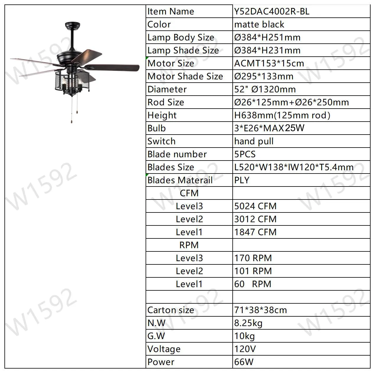 52'' Farmhouse Ceiling Fan  5PCS  Dual Finish Blades Industrial Fandelier