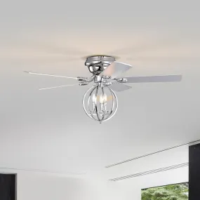 52" Chrome Ceiling Fan, Candle Pendant Light, Cage Ceiling Fan Light, Reversible 3-speed Silent Ceiling Fan