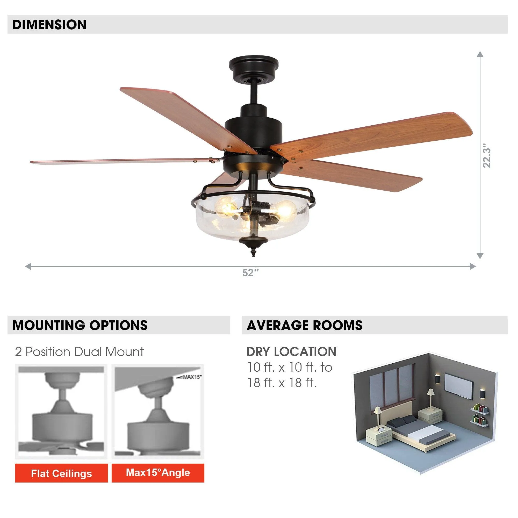 52" Mumbai Industrial Downrod Mount Reversible Ceiling Fan with Lighting and Remote Control