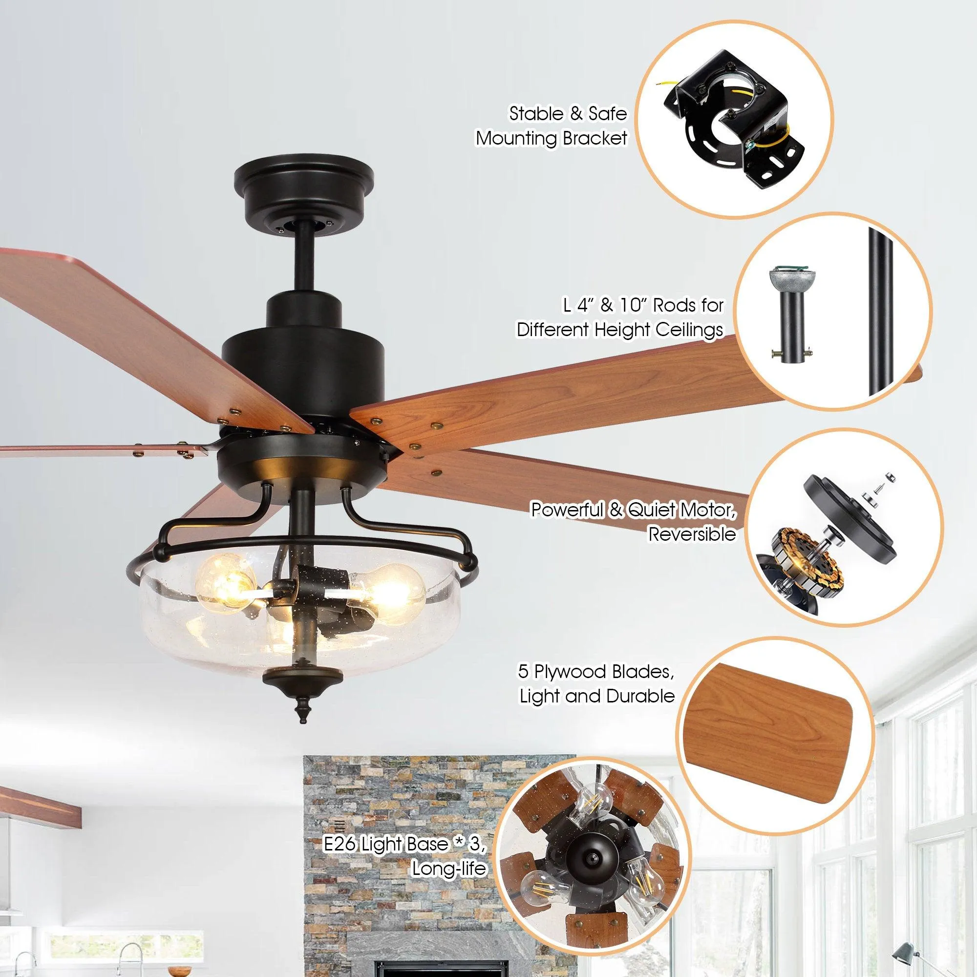 52" Mumbai Industrial Downrod Mount Reversible Ceiling Fan with Lighting and Remote Control