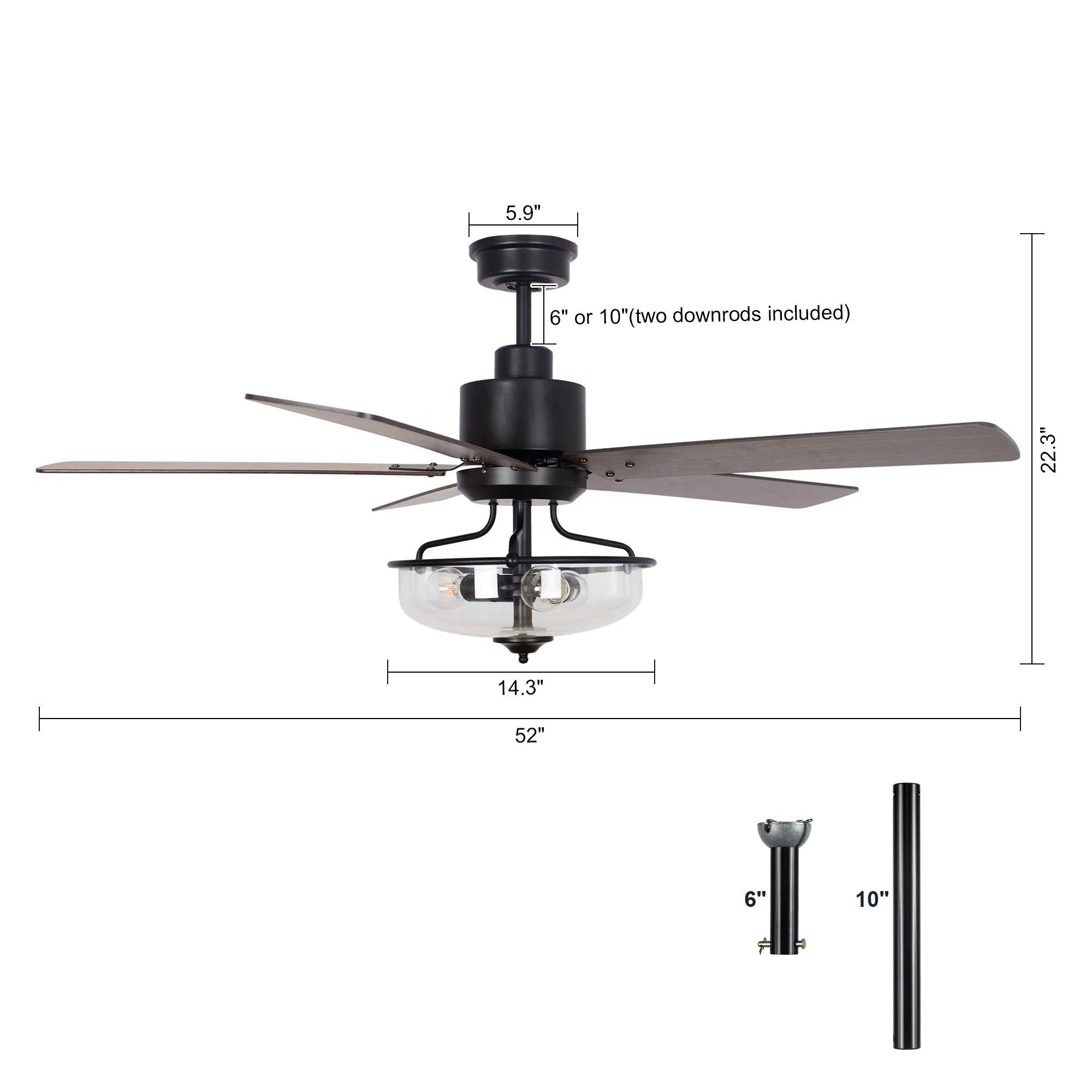 52" Mumbai Industrial Downrod Mount Reversible Ceiling Fan with Lighting and Remote Control