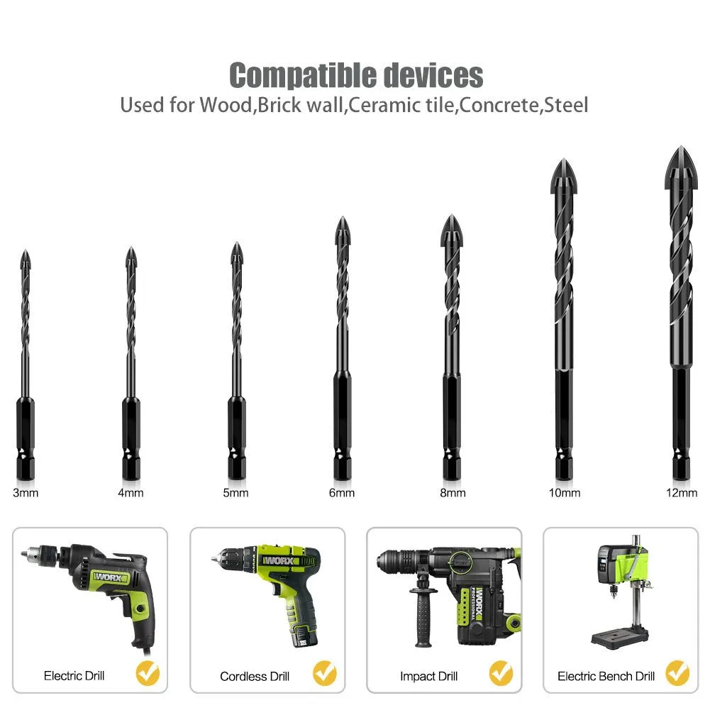 5x 6mm Industrial Grade Concrete Drill Bits Set for Tile Brick Glass Plastic Masonry