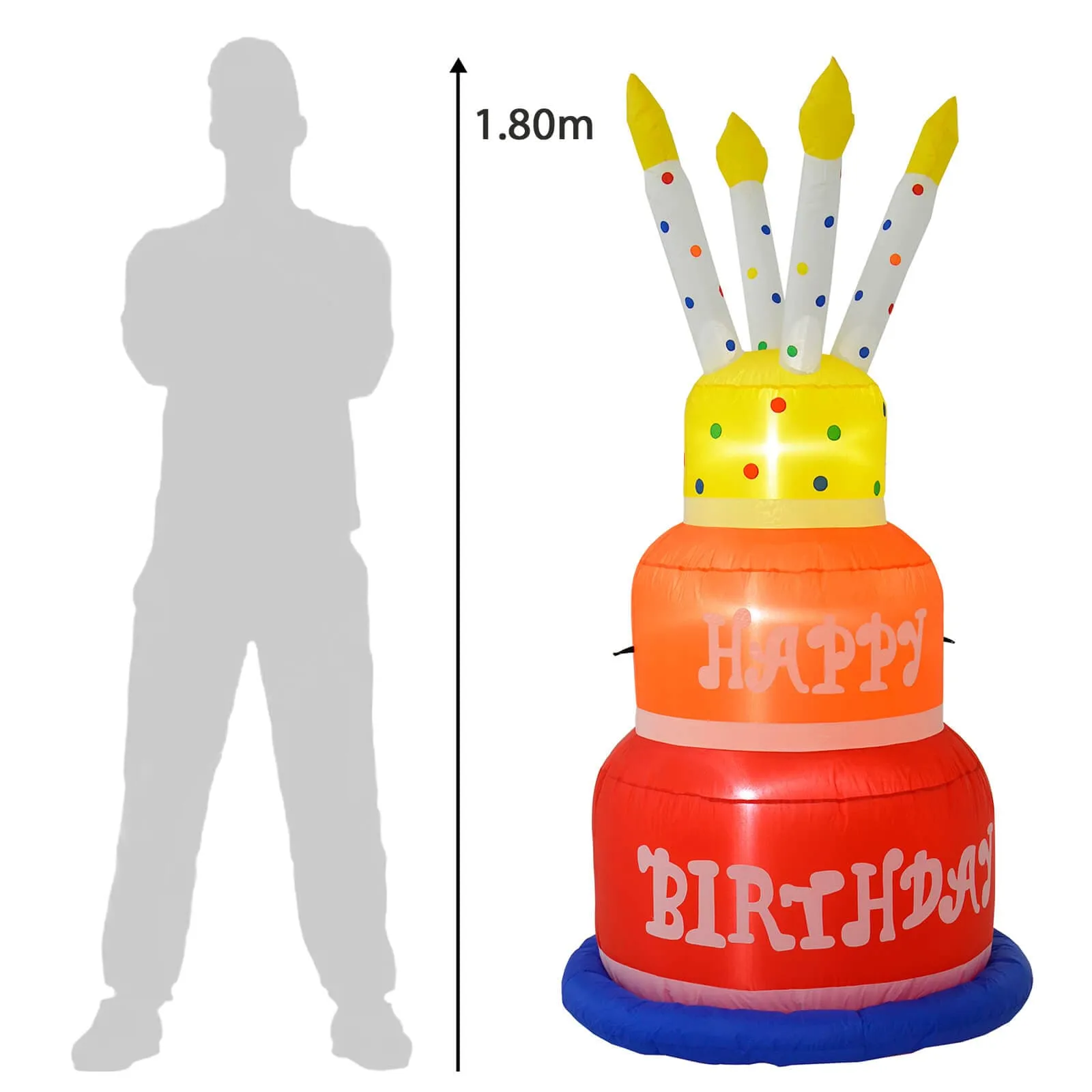 6ft Happy Birthday Cake Candles Light Up Inflatable Decoration