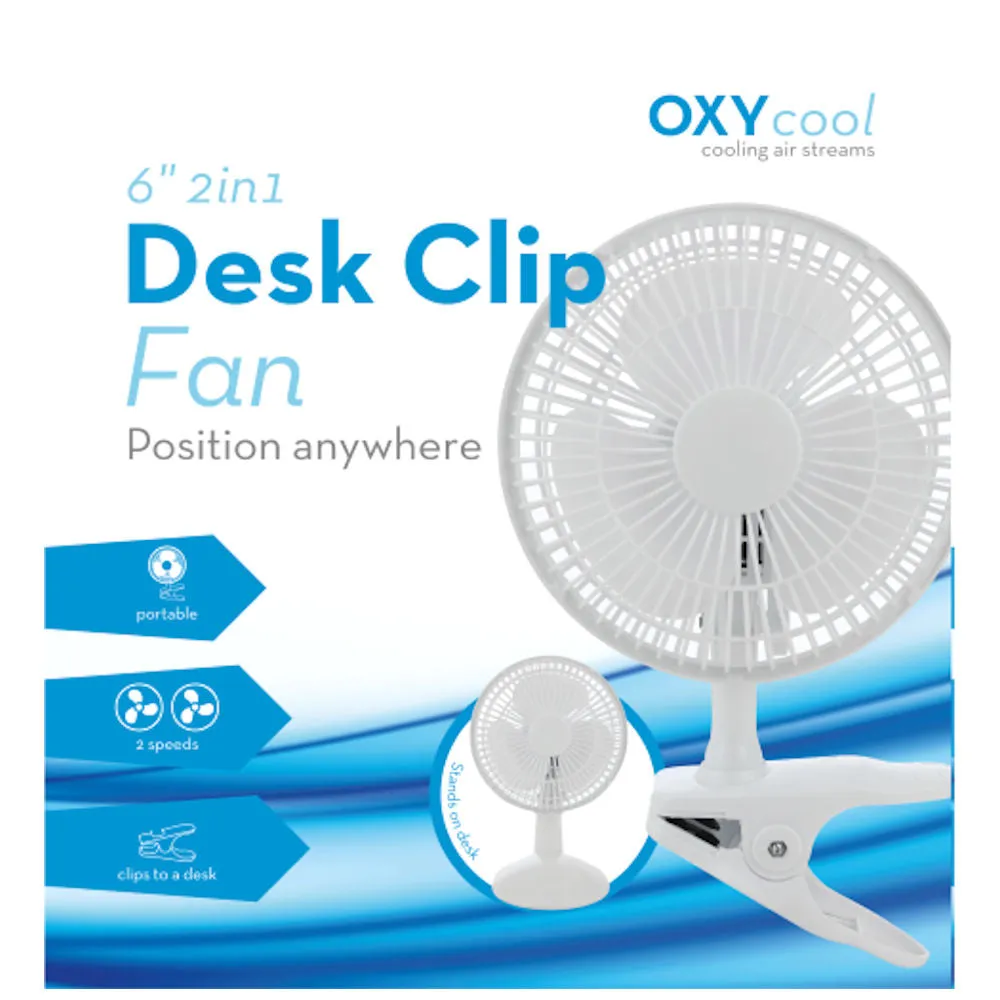 6" 2 in 1 Desk / Clip Fan - Portable Dual Function Adjustable Quiet Office Home Cooling Air Circulator