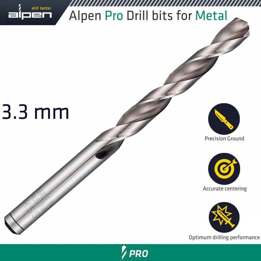 ALPEN ALPEN PRO HSS DRILL DIN 338 RN 135 WITH SPLIT POINT 3.3MM BULK ALP9540033