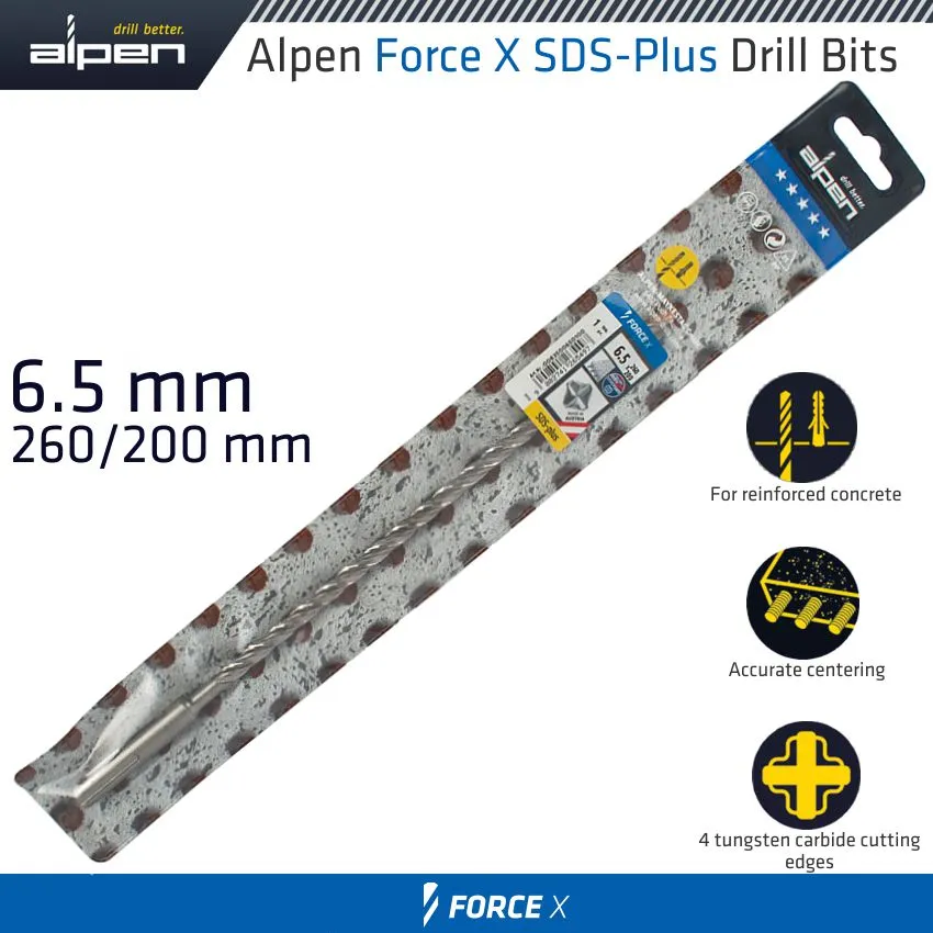 ALPEN FORCE X 6.5 x 260/200 SDS-PLUS DRILL BIT X4 CUTTING EDGES ALP8350065