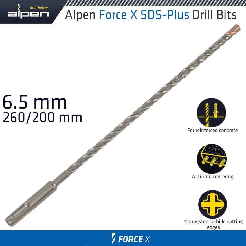 ALPEN FORCE X 6.5 x 260/200 SDS-PLUS DRILL BIT X4 CUTTING EDGES ALP8350065