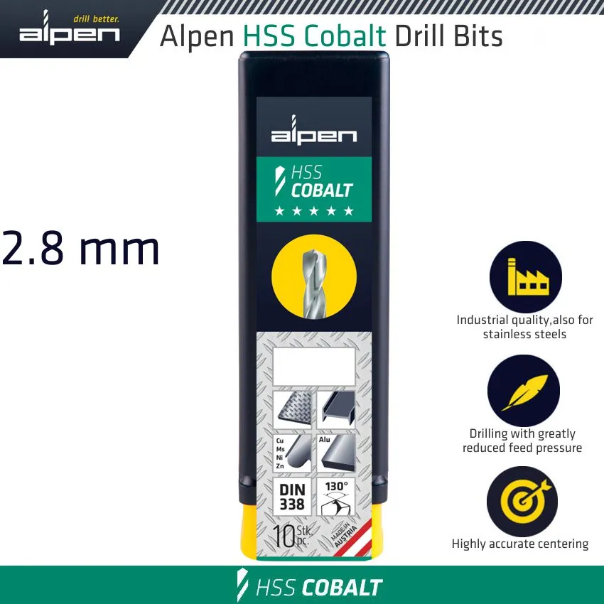 ALPEN HSS COBALT DIN 338 2.8MM BULK ALP6130028