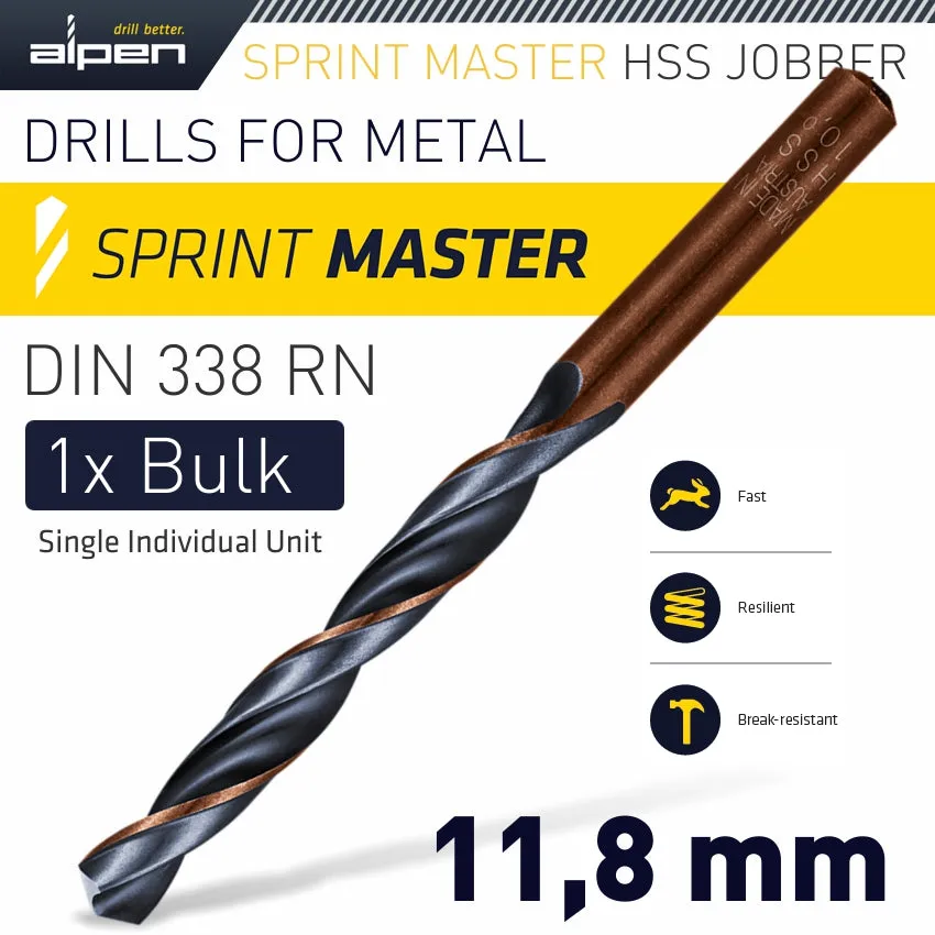 ALPEN HSS SPRINT MASTER 11.8MM BULK DIN 338 ALPEN DRILL BIT ALP6260118