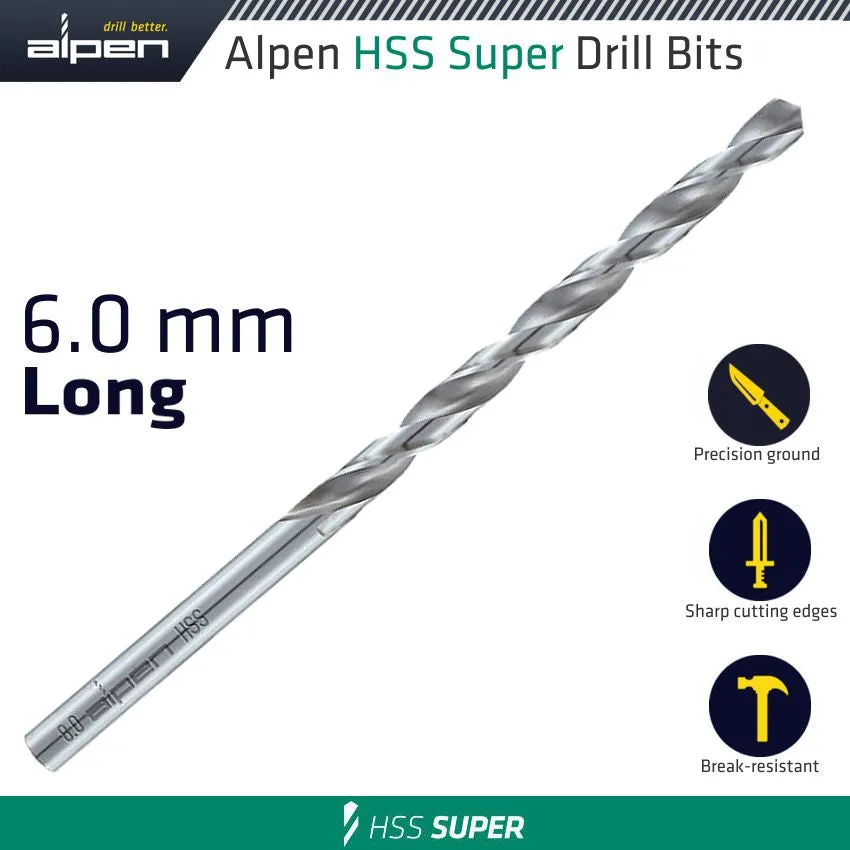 ALPEN HSS SUPER DRILL BIT LONG 6 X 139MM POUCH ALP52806