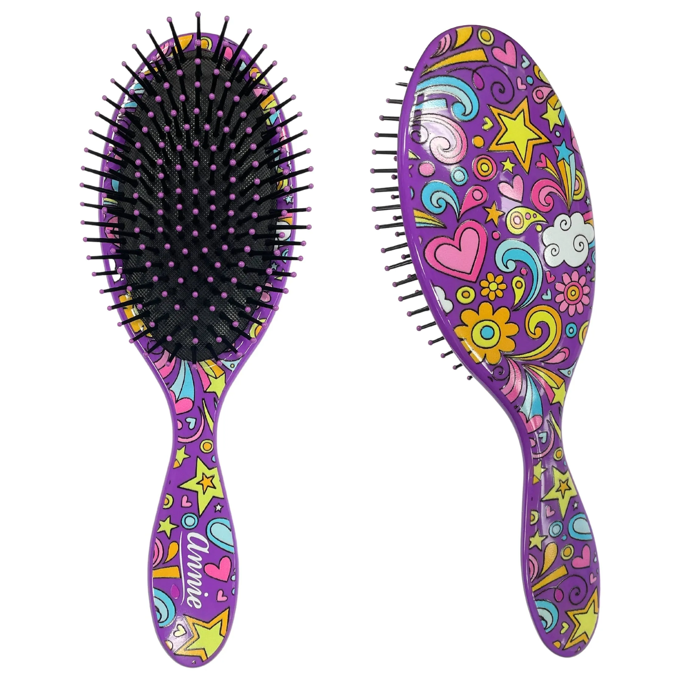 Annie Detangling Round Paddle Brush Purple Starlight