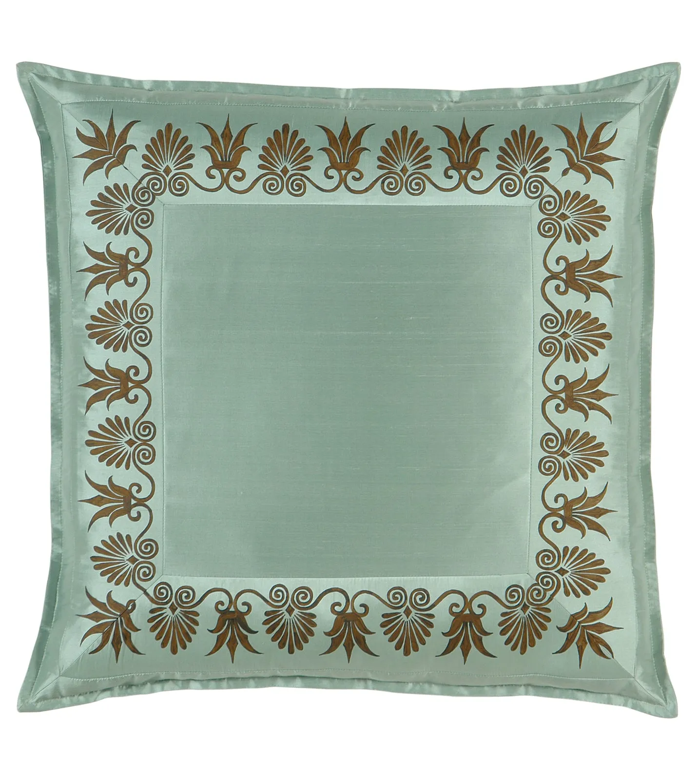 Anthemion Hand-Painted Teal Silk Euro Sham 27x27