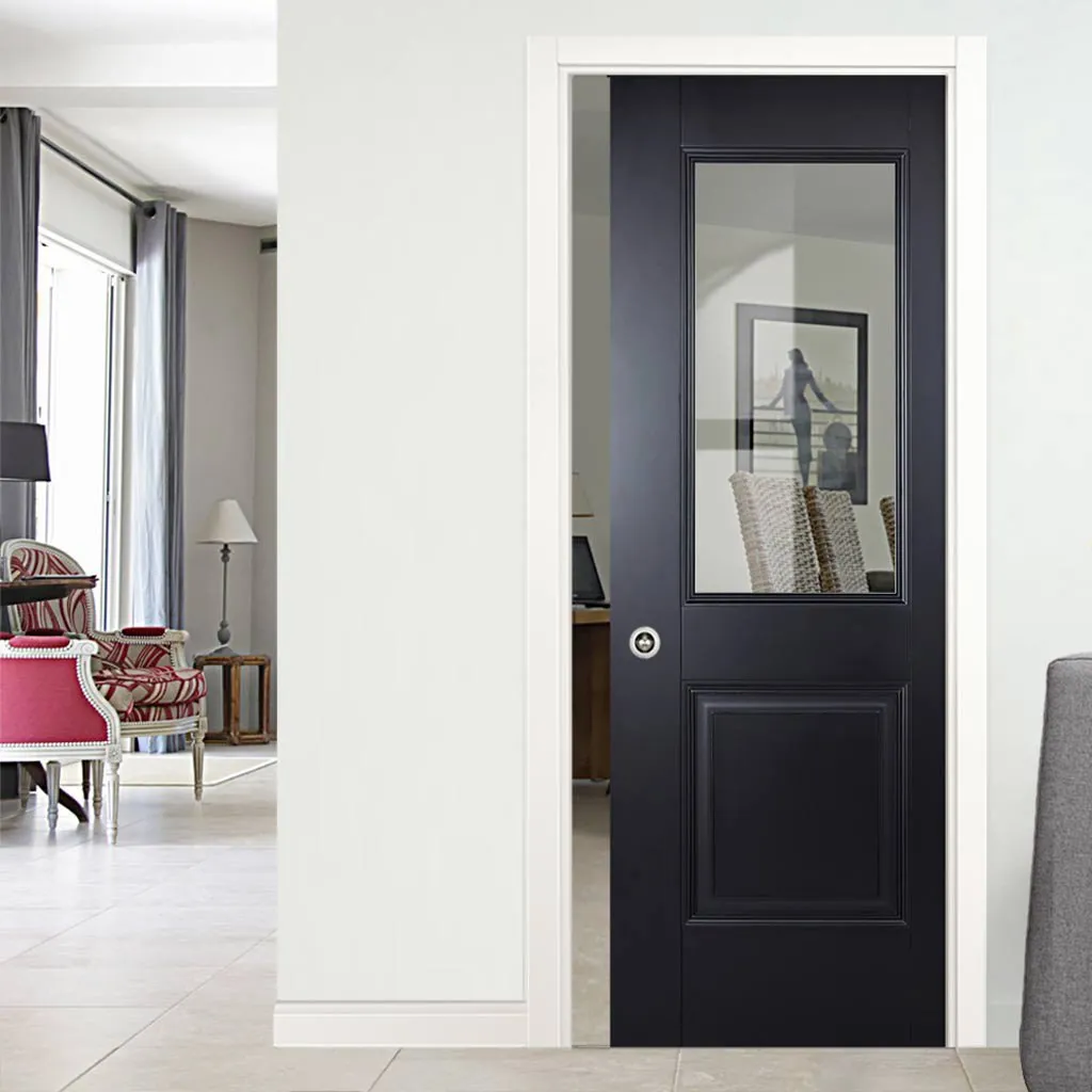 Arnhem Black Primed Single Evokit Pocket Door - Clear Glass