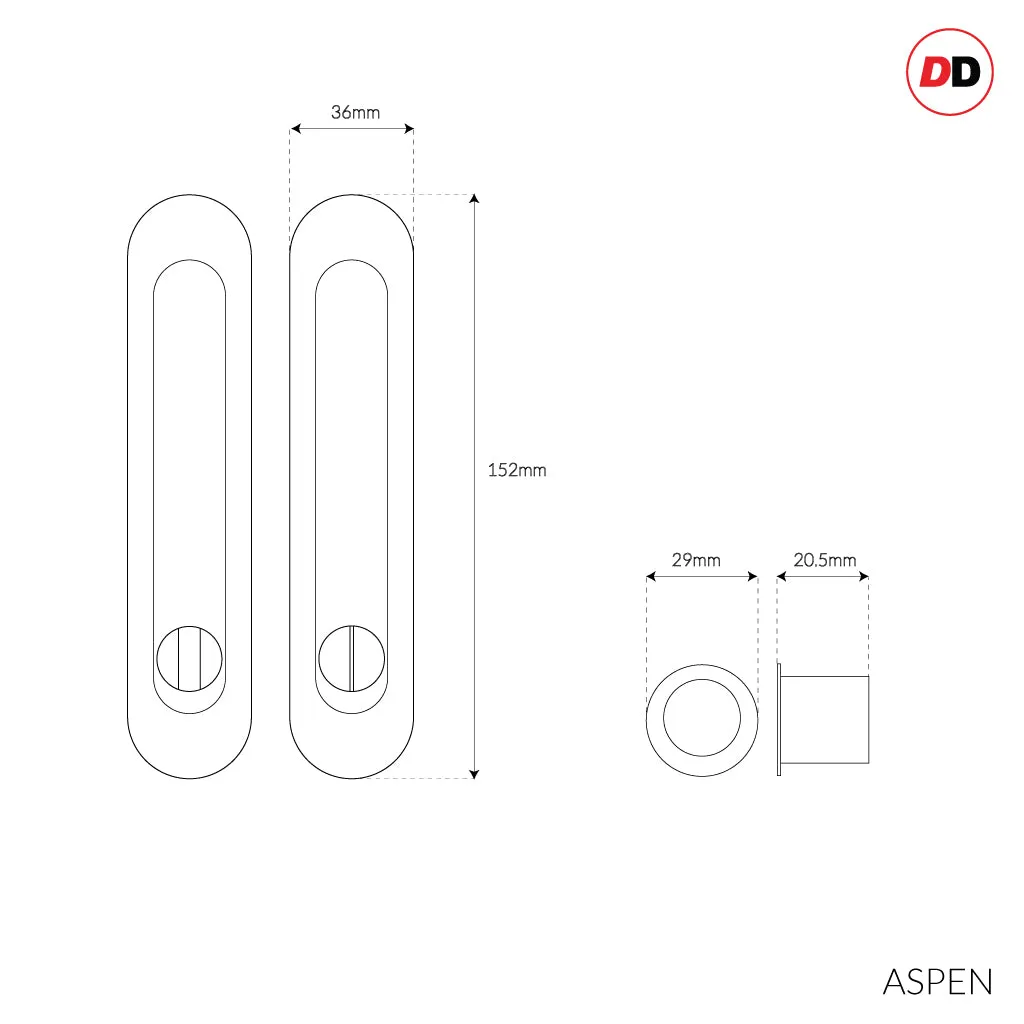 Aspen Pocket Door Oval (Oblong) Bathroom Lock Turn - Matt Black