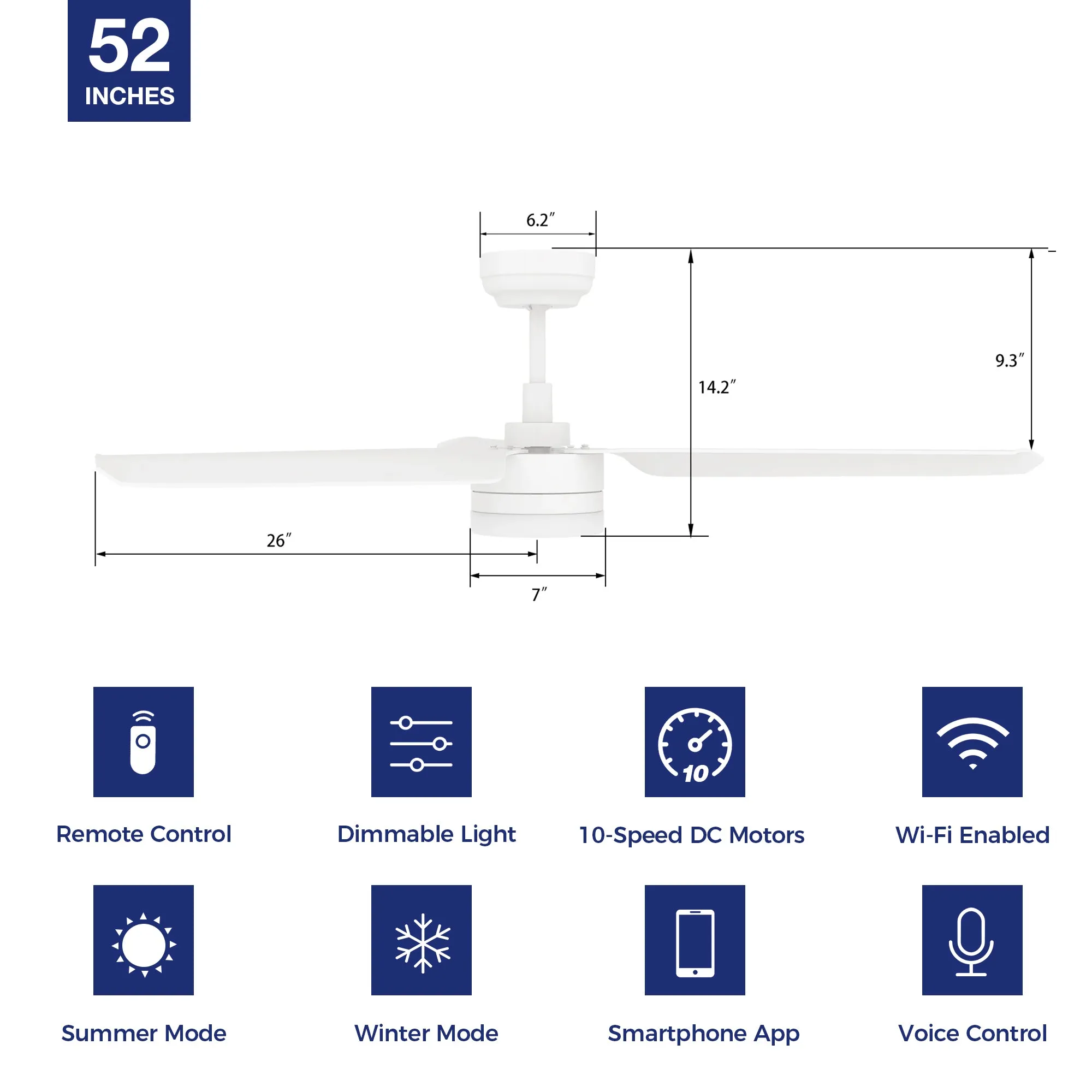 Attis 52 inch Smart Ceiling Fan with Integrated LED Light and Remote