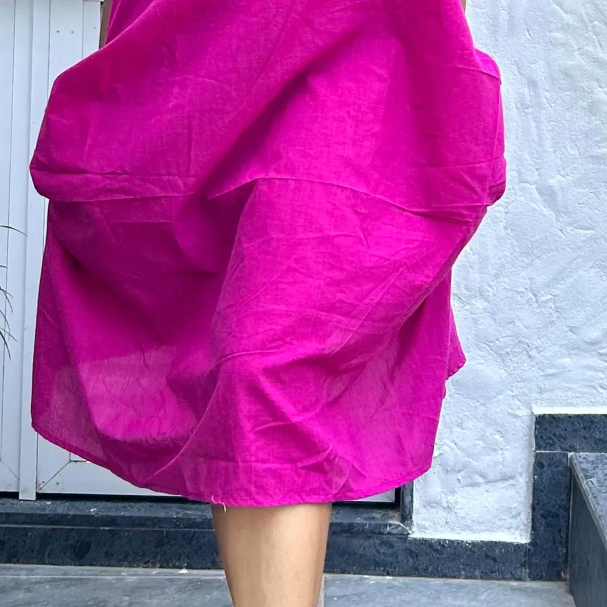 Avni Solid Pocket Handloom Cotton Dress Hot Pink